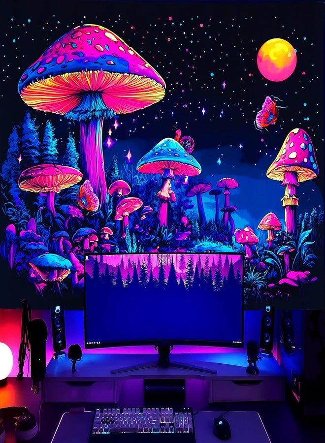 TUGCAY Blacklight Mushroom Tapestry UV Reactive Fantasy Forest Moon Plant Snail Tapestry Cute Aesthetic Wall Tapestries for Bedroom Dorm Living Room 47 x 35 Inches - Image 2
